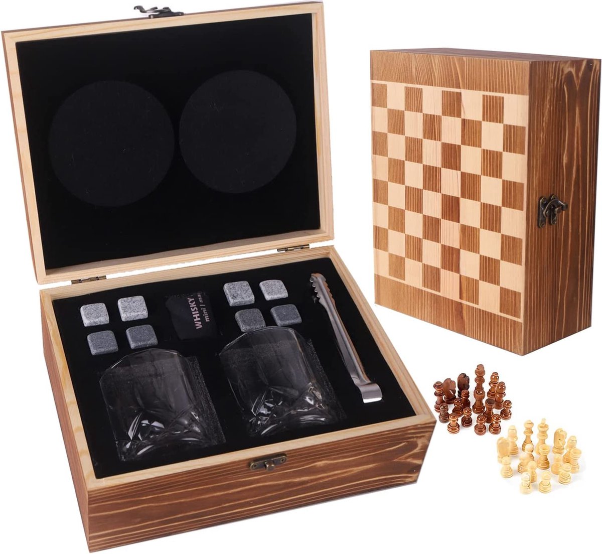 MEEQIAO Whisky Stenen En Glazen Cadeauset Voor Heren, 8 Granieten 2 Kristallen Fluwelen Zakje Vaderdag Kerstmis Verjaardagscadeau Vader Of Vriend 661856403