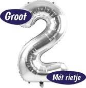 Cijfer Ballonnen - Ballon Cijfer 2 - 70cm Zilver - Folie - Opblaas Cijfers - Verjaardag - 2 jaar, 20 jaar, 21 jaar - Versiering
