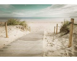 Fotobehang - Vlies Behang - Uitzicht op Strand, Duinen en Zee - 312 x 219 cm