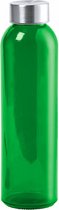 Glazen waterfles/drinkfles/sportfles - groen transparant - met RVS dop - 500 ml
