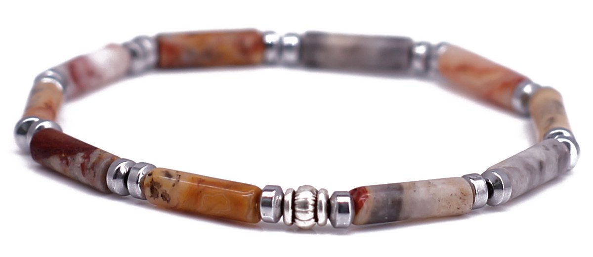 Fortuna Beads – Italia Crazy Agaat – Kralen Armband – Heren & Dames – Oranje – 16,5cm