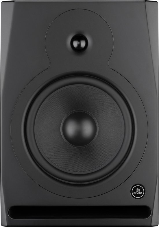 Zwarte Devine RX-8A studiomonitor met woofer en tweeter.