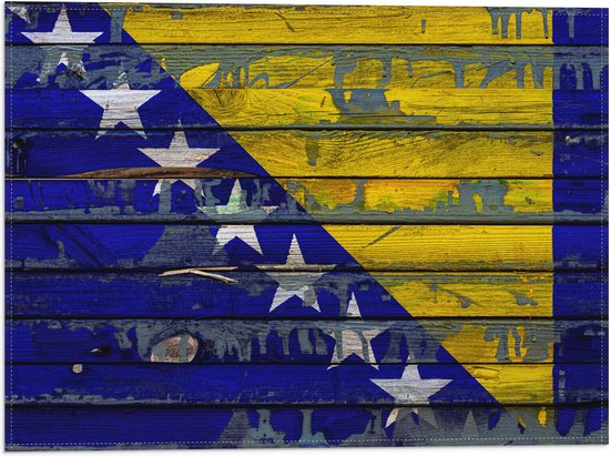 WallClassics - Vlag - Vlag van Bosnië op Houten Planken - 40x30 cm Foto op Polyester Vlag