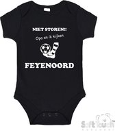 100% katoenen Romper "Niet storen!! Opa en ik kijken FEYENOORD" Unisex Katoen Zwart/wit Maat 62/68