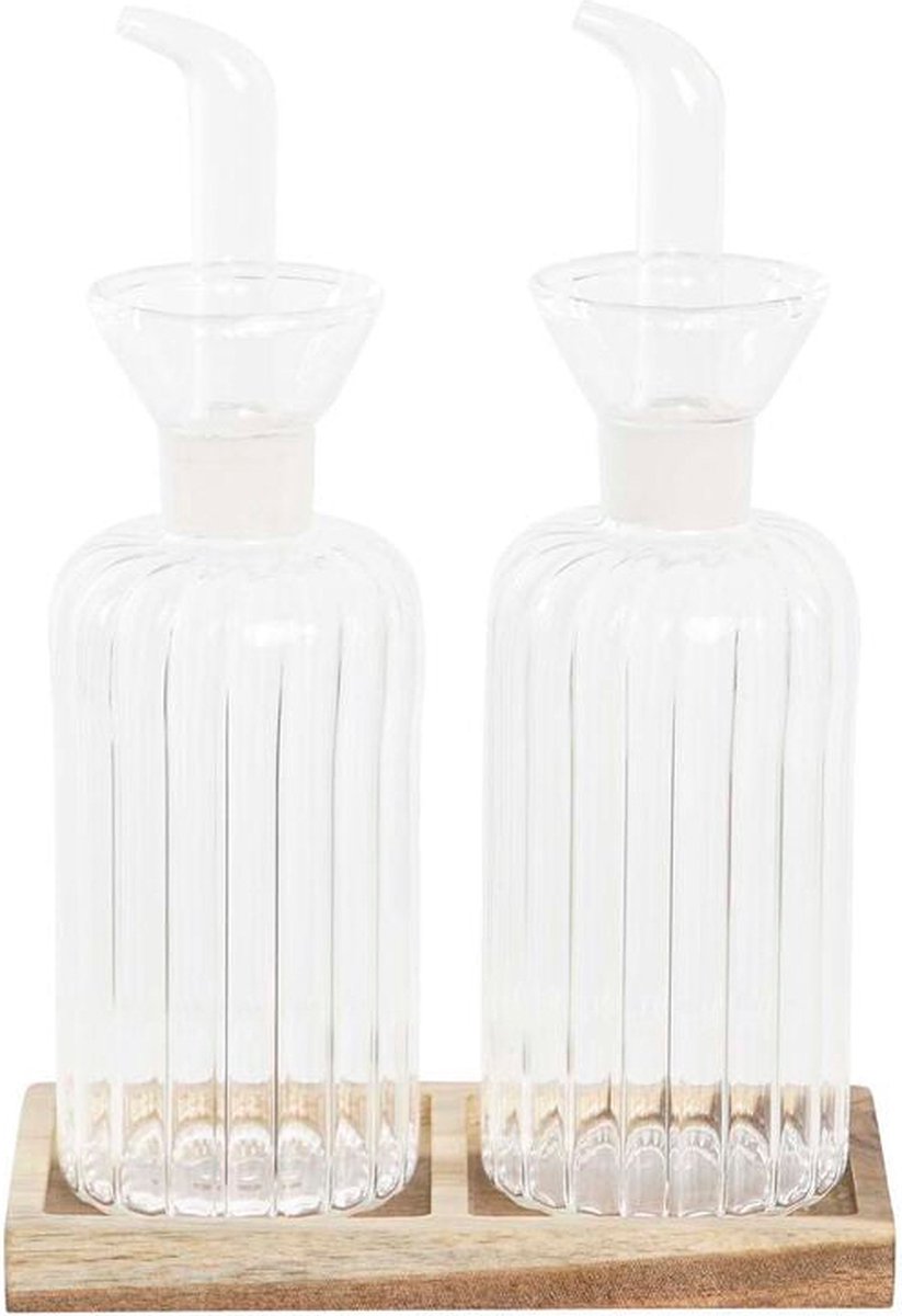 Olie en azijnset DKD Home Decor 250 ml 14 x 7,5 x 21 cm Natuurlijk Transparant Acacia Borosilicaatglas