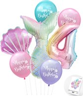 Cijfer ballon 4 - Zeemeermin - Mermaid - Meermin - Ballonnen Pakket - Kinderfeestje - Helium Ballonnen - Snoes