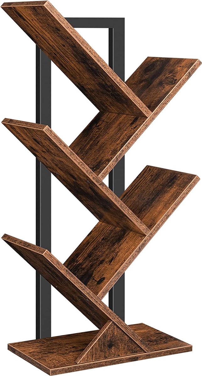 Étagère Bibliothèque En Forme D'Arbre - 6 Niveaux, 18 Cases, Marron Vintage-Noir - 24x152x198.5 Cm - Pour Salon, Bureau