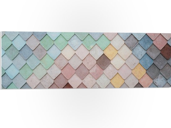 PVC Schuimplaat - Wand met Driehoekvormige Textuur in Verschillende Kleuren - 90x30 cm Foto op PVC Schuimplaat (Met Ophangsysteem)