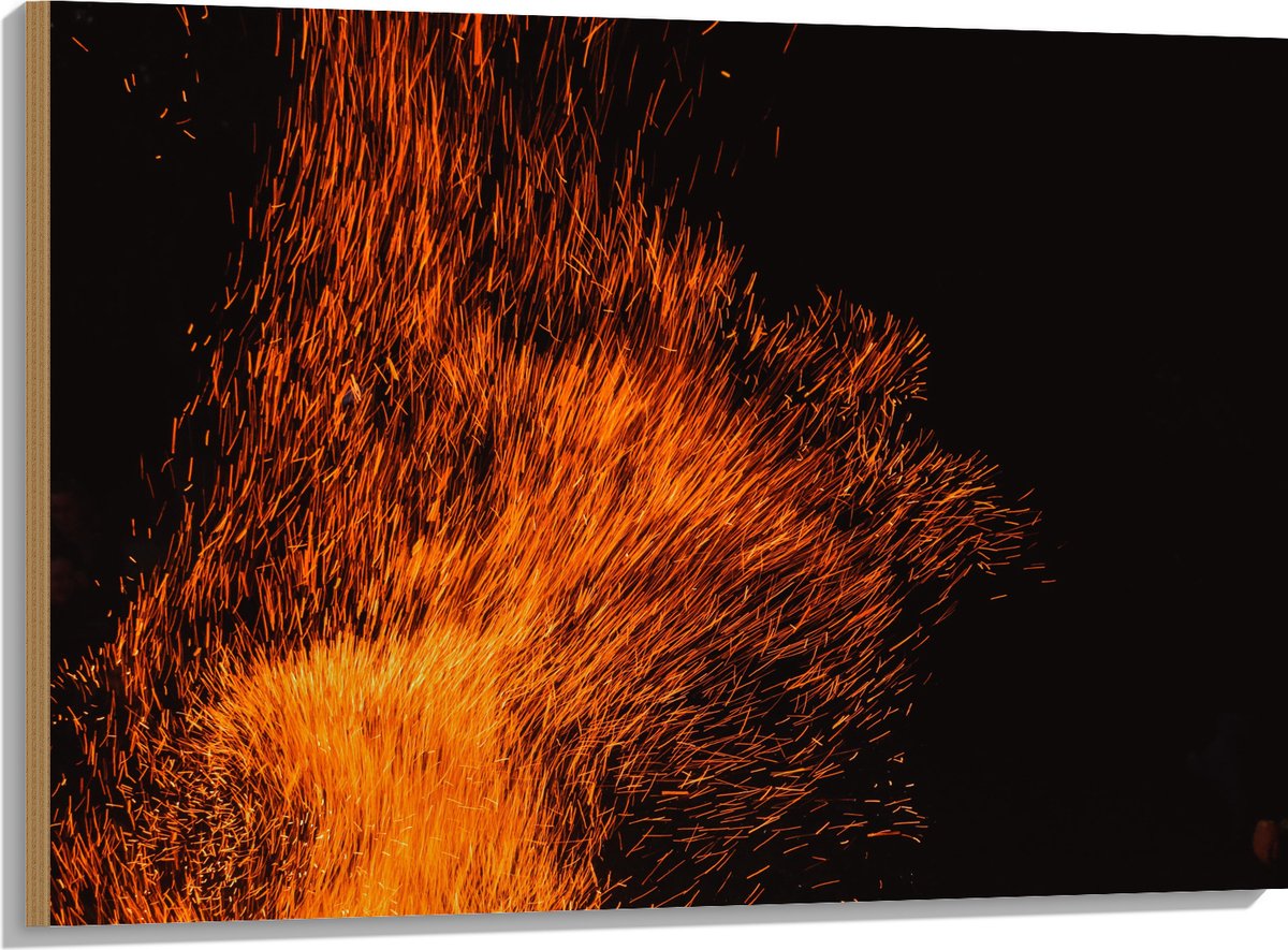 Hout - Oranje Spetters van Vuurkorf - 100x75 cm - 9 mm dik - Foto op Hout (Met Ophangsyste
