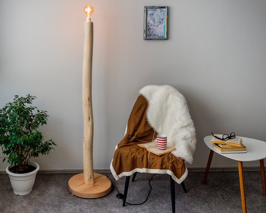 Staande lamp - Vloerlamp - houten lamp - Boomstam lamp - Design & Wood -  155cm | bol