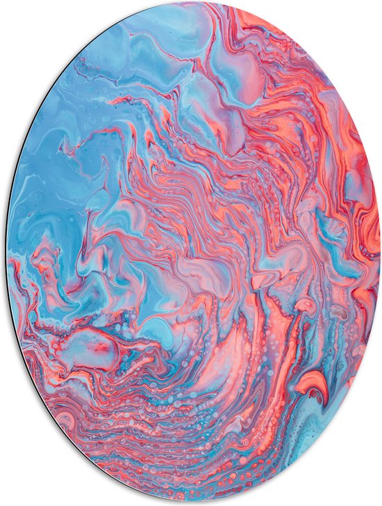 Dibond Ovaal - Vlekken in het Roze en Blauw - 60x80 cm Foto op Ovaal (Met Ophangsysteem)