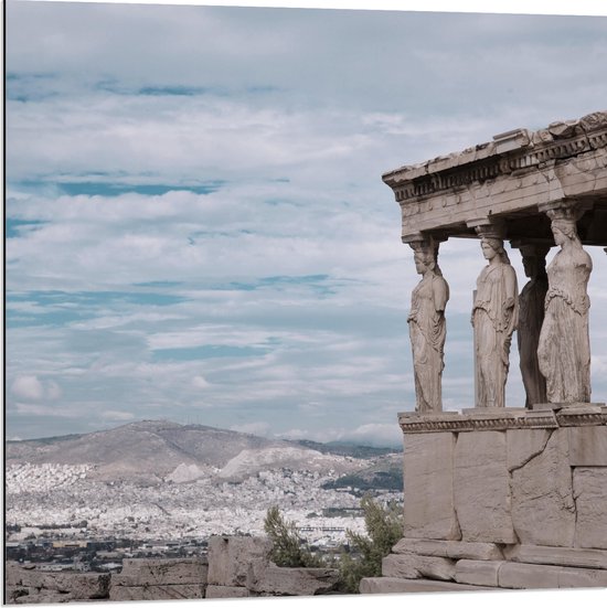 Dibond - Uitzicht op Parthenon Tempel in Athene, Griekenland - 80x80 cm Foto op Aluminium (Met Ophangsysteem)