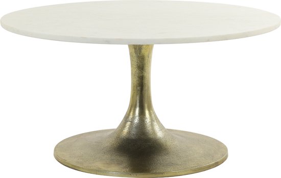Light & Living Ricked Table basse marbre blanc et bronze antique Ø76x36 cm