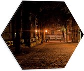 Dibond Hexagon - Straat in de Nacht - 30x26.1 cm Foto op Hexagon (Met Ophangsysteem)