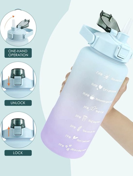 BLUEGO Drinkflessen van glas, 900 ml glazen beker, drinkflessen met 2