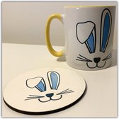 NB! Creative Boutique: Bunny Blue & Yellow Coaster & Mug set / Set van onderzetters & mok konijn oren [Easter/Paas]