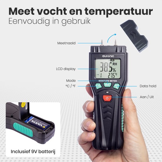Auronic Digitale Hygrometer - Vochtmeter en Temperatuur - Zwart - Auronic