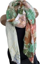 Dames sjaal lang met bladeren 180/90cm 9127 Green