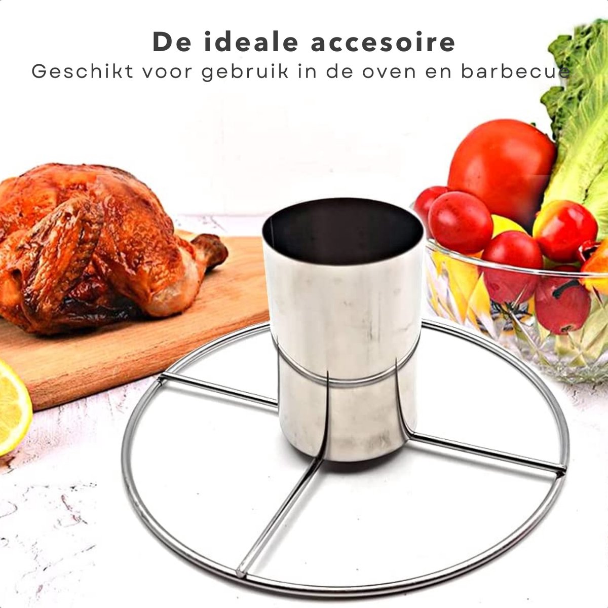 Support à Rôtir Canette De Bière En Inox – Poulet à La Bière Vertical, Avec 4 Piques Légumes, Pour Barbecue, Four, Fumoir – Lave-Vaisselle OK