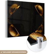 Glasschilderij zwart goud - Thee zeef - Goud - Zwart - Luxe - 80x60 cm - Foto op glas - Decoratie woonkamer