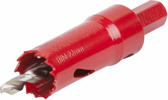 Rode Wolfcraft gatenzaag 22 mm met boor, met zeskant schacht.
