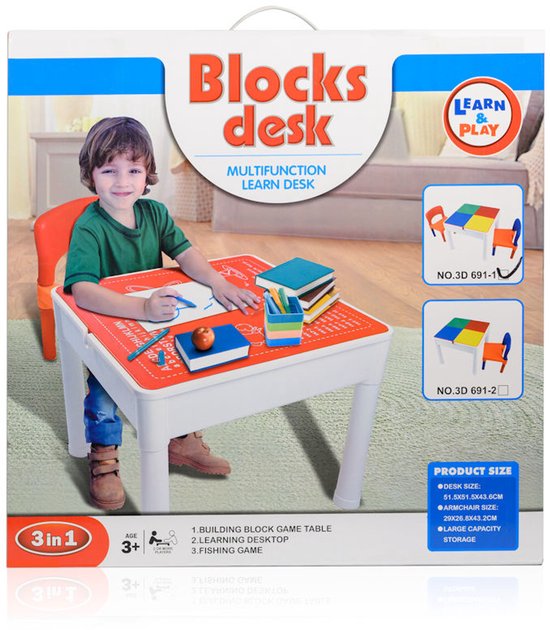 Kindertafel met 2 Stoeltjes - Speeltafel met bouwplaat en vlakke kant - Geschikt voor Lego® & Duplo® Bouwstenen