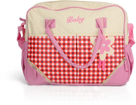 Luiertas - Baby Verzorgingstas Incl. Verschoningsmatje - Flessenhouder - Schoudertas hengsels - Roze - Creme - Rood van AdoBaby — afbeelding 2