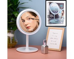 Beauty Breeze Mirror - Make-Up Spiegel met LED Verlichting & Ventilatie - 360° Draaibaar - Make Up 5x Vergrootspiegel