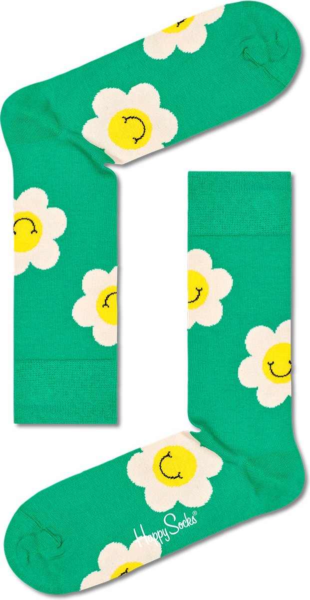 Happy Socks Dames Sokken Met Print Smiley Daisy Sock Groen - Maat 36-40