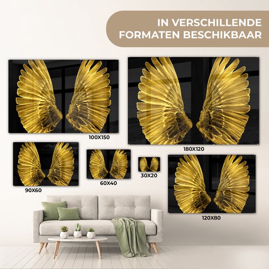 Peinture sur Verre - Ailes Dorées sur Fond Noir - 120x80 cm - Peintures sur Verre Peintures - Photo sur Glas