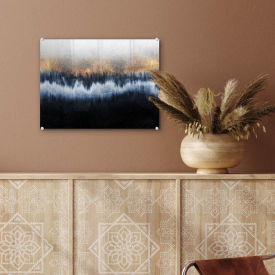 MuchoWow® Peinture sur verre 40x30 cm - Peinture sur verre acrylique - Abstrait - Or - Luxe - Blauw - Photo sur verre - Décoration murale salon - Décoration murale chambre - Peintures