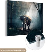 Peinture sur verre éléphant - Animaux sauvages - Forêt - Nature - Décoration murale verre - Décoration maison - 40x30 cm - Peinture sur verre - Décoration murale chambre