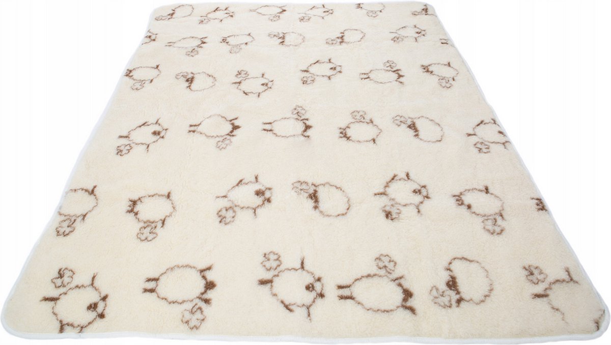 OnceDoce® Wollen Deken 200x200cm 100% zuivere Australische Merino scheerwol OnceDoce® 480 g/m² Woolmark-certificaat – Warm Ademend Zacht – Wasbaar – Lammetjes Tellen - Ecru ecru bruin