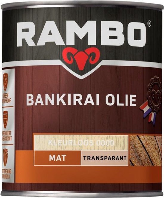 Rambo Bankirai Olie Transparant Mat - Voedt & Beschermt Hout - Waterafstotend - Kleurloos - 0.75L