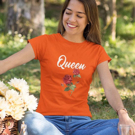 Oranje Koningsdag T-shirt - MAAT 2XL - Dames Pasvorm - Queen Rose