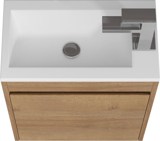 Badplaats Meuble de Toilette Sinta 40 cm x 26 cm - Chêne - Meuble Fontaine avec Lavabo Witte