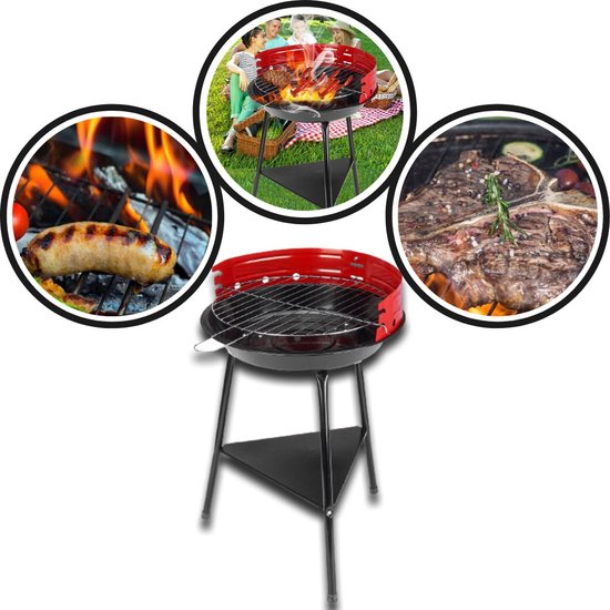 Houtskoolbarbecue Ø36 cm | Verstelbare Grill BBQ | Halfopen | BBQ | Zwart / Rood — afbeelding 5
