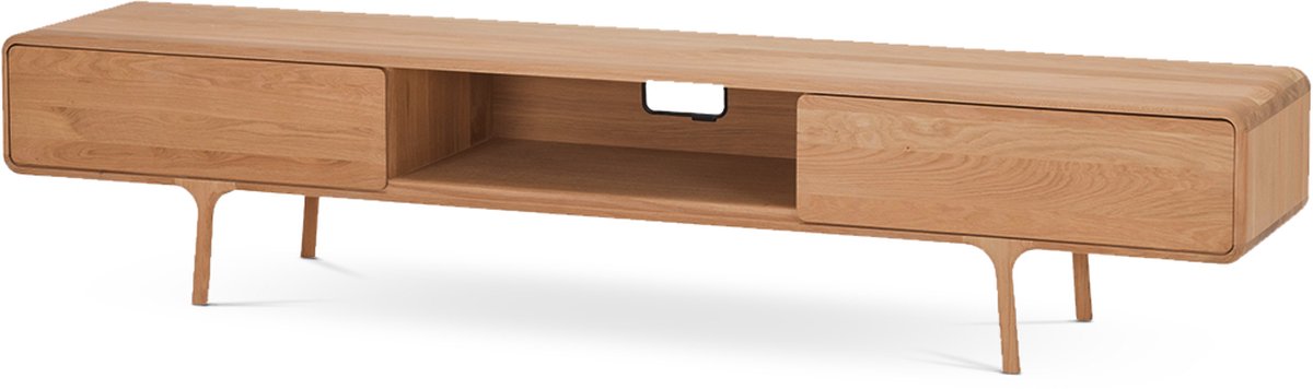 Gazzda Fawn Lowboard Naturel - TV meubel - Hout - met 2 Lades - Massief Eikenhout - TV Kast - Retro - Scandinavisch - 220 cm