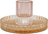 Artichok Pixie glazen kandelaar roze/amberbruin - Ø16 x 8,5 cm
