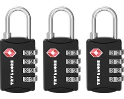 TRVLMORE Kofferslot - TSA Reisslot - Slot - 4 Cijferig Hangslot - 3 Stuks - Cijferslot - Zwart