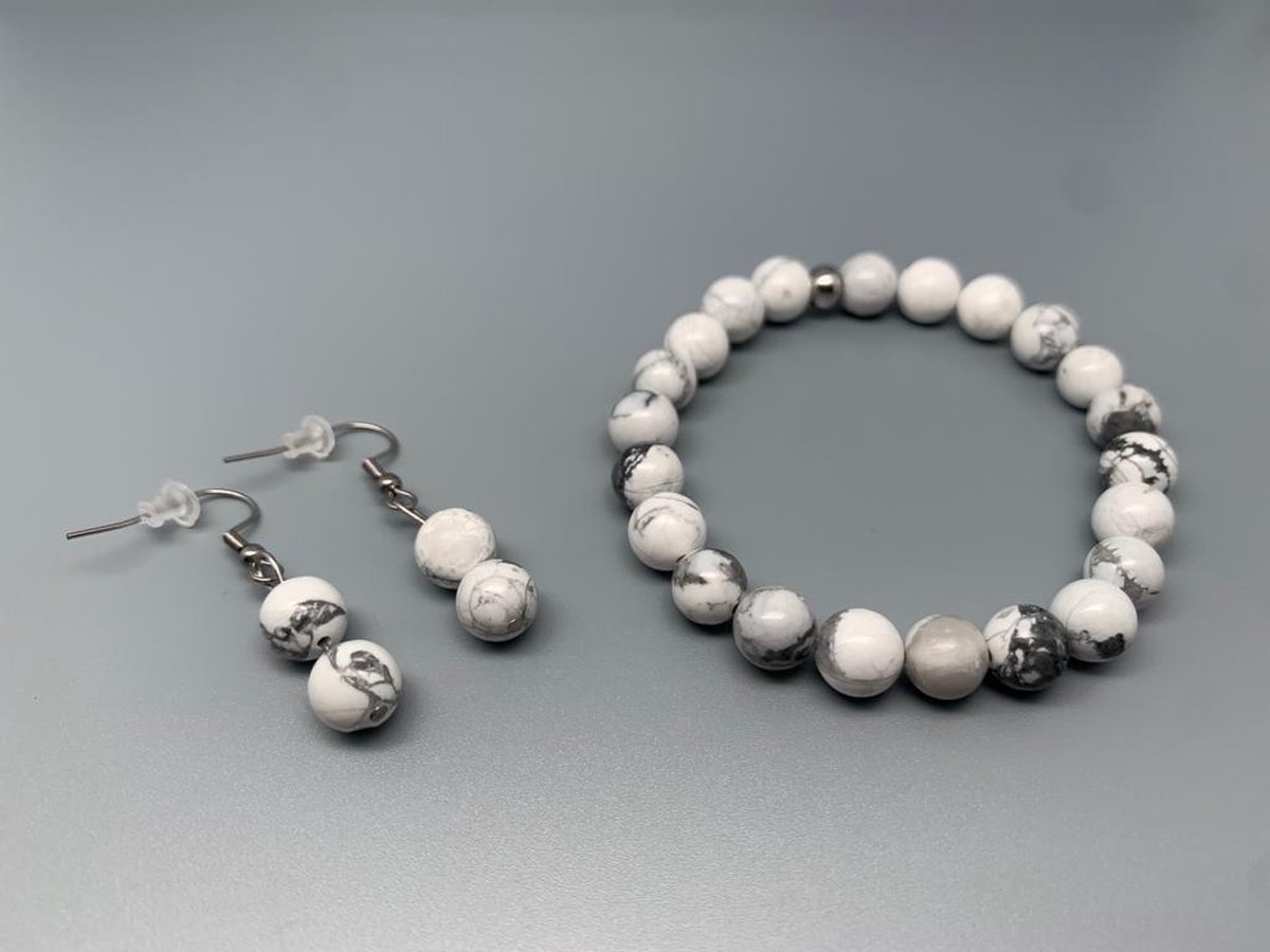 L-onca Armband - Kralen armband / oorbellen - gemstones Howliet - natuursteen - Cadeau voor hem/haar