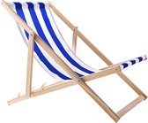 Houten ligstoel gemaakt van hoogwaardig beukenhout met drie verstelbare rugleuningposities / Strandbed - Blauw met wit