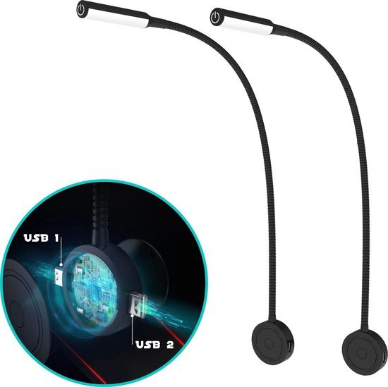 Bolt Electronics ® – Leeslamp – Bedlampje – Leeslamp slaapkamer – Flexibel – LED – 2011-A – Dimbaar - Zwart - USB – 2 stuks - CE 2020