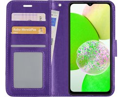 Hoesje Met Pasjeshouder - Geschikt voor Samsung Galaxy A14 - Luxe Bookcase Portemonee - Flip Case - Kunstleer Book Case - Flipcase - Book Cover - Walletcase - Portemonneehoes - Paars
