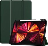Hoesje Geschikt voor iPad Pro 2021 (11 inch) Hoes Case Tablet Hoesje Tri-fold Met Uitsparing Geschikt voor Apple Pencil - Hoes Geschikt voor iPad Pro 11 inch (2021) Hoesje Hard Cover Bookcase Hoes - Donkergroen
