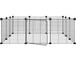 vidaXL - Huisdierkooi - met - 12 - panelen - en - deur, - zwart - 35x35 - cm - staal