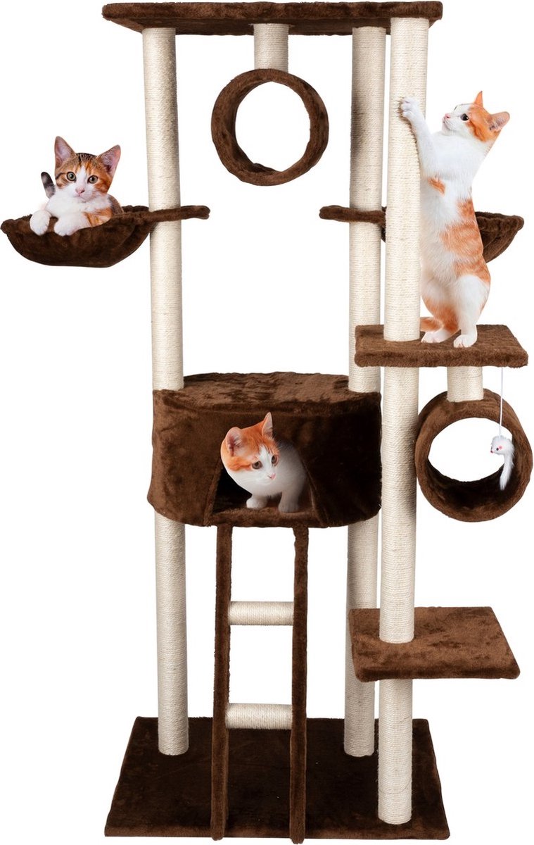 MaxxPet Krabpaal - Kattenspeelgoed - 165 CM - Kattenpaal - met Kattenhuis en Kattentunnel - voor Grote en Kleine Kat - Sisal - Bruin