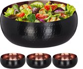 Relaxdays 4x saladeschaal - rvs - Ø 25 cm - gehamerde look - serveerschaal - zwart/koper