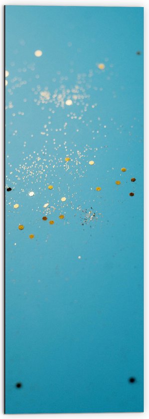 Dibond - Gouden Glitters in Blauw Water - 50x150 cm Foto op Aluminium (Met Ophangsysteem)