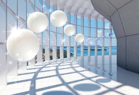 Fotobehang - Vlies Behang - 3D-passage met uitzicht op het tropische landschap - 254 x 184 cm